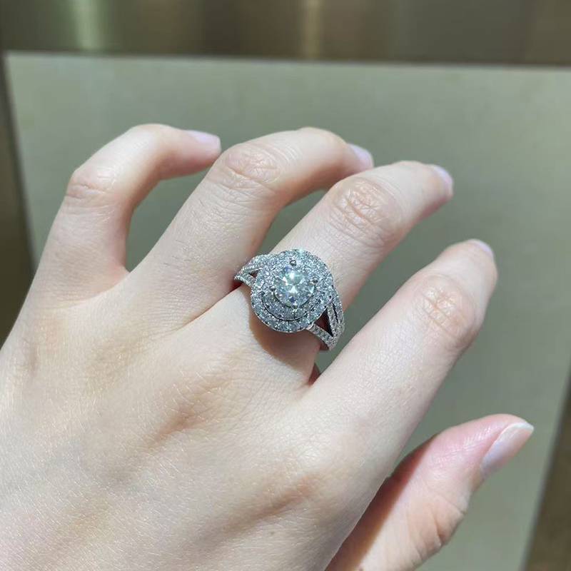 S925银镀白金主副套戒叠戴女戒定制选款主石莫桑钻1.0ct/副石高碳钻